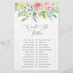 Floral Peach Would She Rather Bridal Shower Game