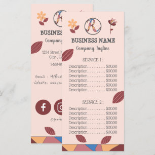 Floral Peachy Pink Business Menu Price List