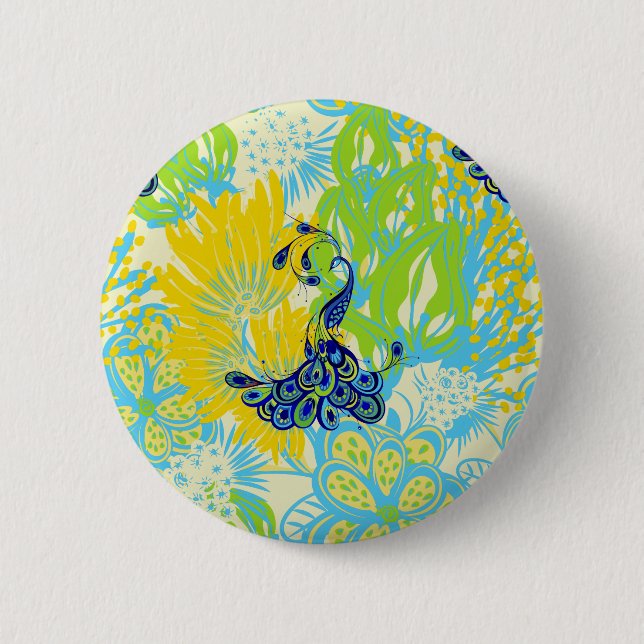 floral peacock 2 inch round button (Front)