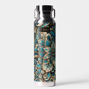 Floral Peacock Blue Mandala Water Bottle