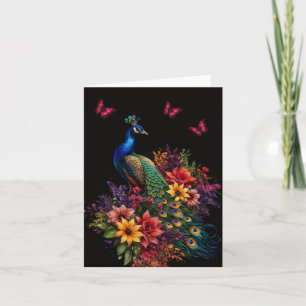 Floral Peacock & Butterflies Blank Note Card