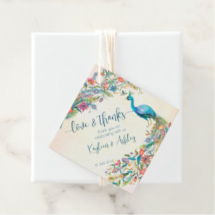 Floral Peacock engagement party favour gift tags