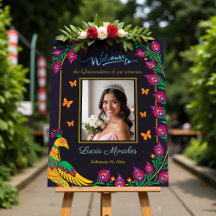 Floral Peacock Folk Art Quinceanera Welcome Sign