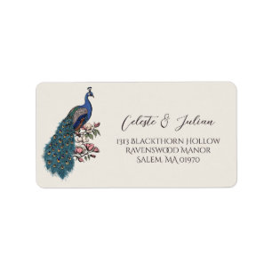 Floral Peacock Ivory Return Address Label