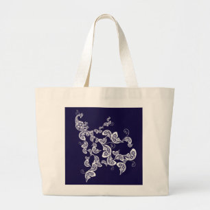 Floral Peacock Pattern White Custom Tote Bag