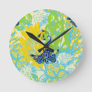 floral peacock round clock