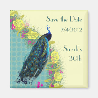 Floral Peacock Save the Date Magnet