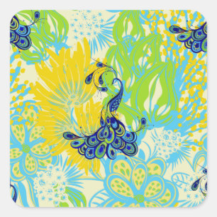 floral peacock square sticker