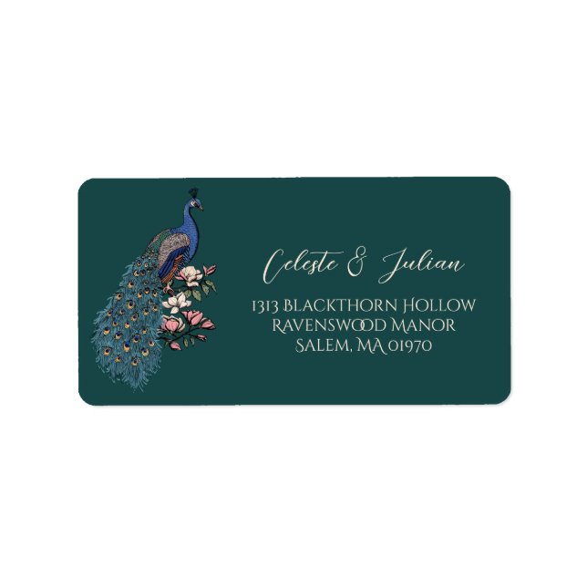 Floral Peacock Teal Return Address Label (Front)
