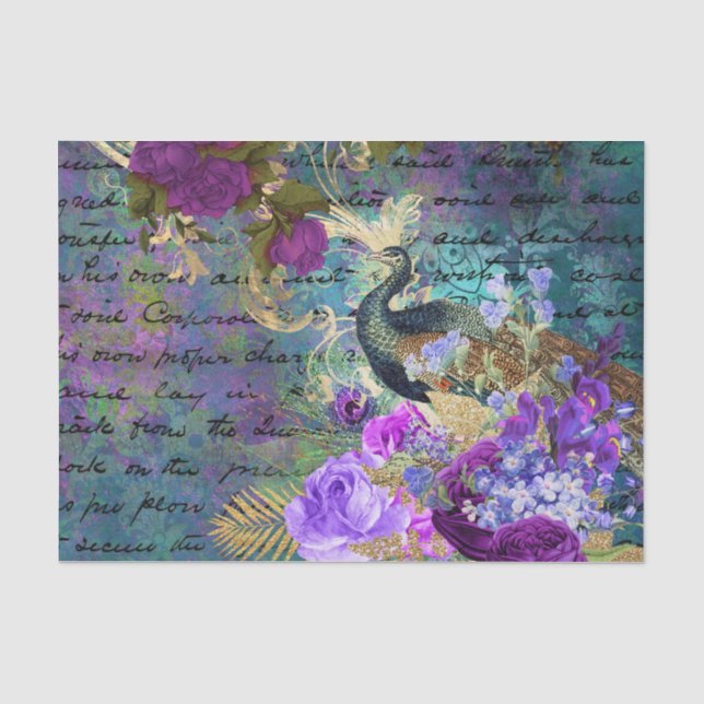 Floral Peacock Tissue Paper (Front)