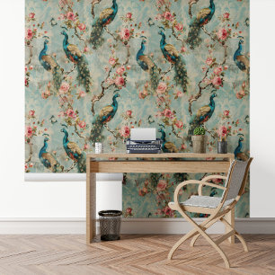 Floral Peacock Vintage Texture look flower Wallpaper