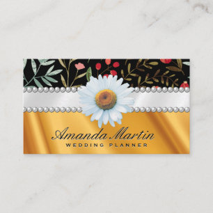 Floral   Pearls and Gold Silk Drapery Business Card