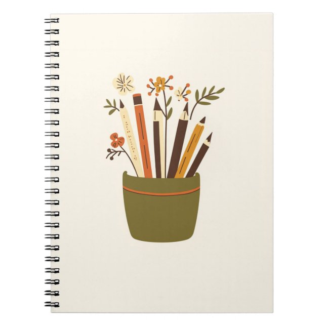 Floral Pencil Pot Study Aesthetic Notebook (Front)