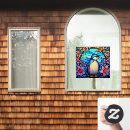 Floral Penguin Bird Colourful Faux Stained Glass Window Cling