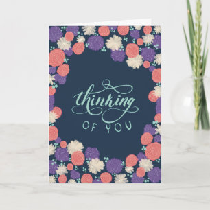 Floral Pensée de vous Carte avec Calligraphie