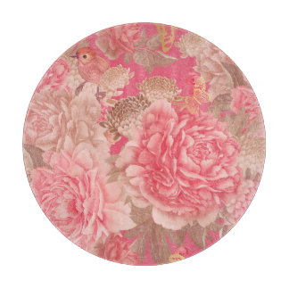 Floral peonies, butterflies: colourful seamless pa cutting board