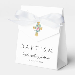 Floral Peonies Cross Baptism  Favor Box