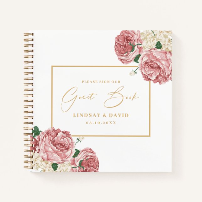 Floral Peonies et Mariage Rose livre d'hôtes (Devant)