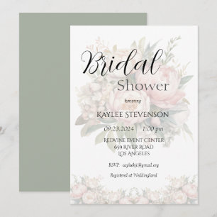 Floral Peonies Green Bridal Shower Invitation