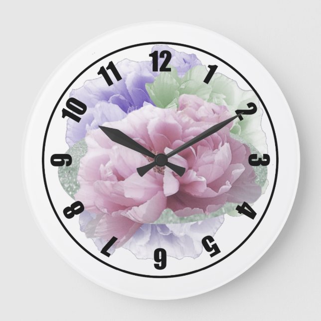 Floral Peonies Large Clock (Front)