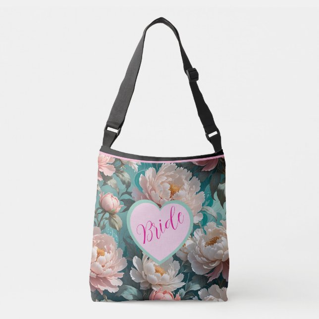 Floral Peonies multi Print Bride Tote Bag (Front)