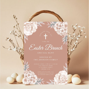 Floral Peonies Religious Cross Easter Brunch Invitation