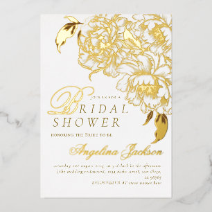 Floral Peonies White Golden Elegant Bridal Shower