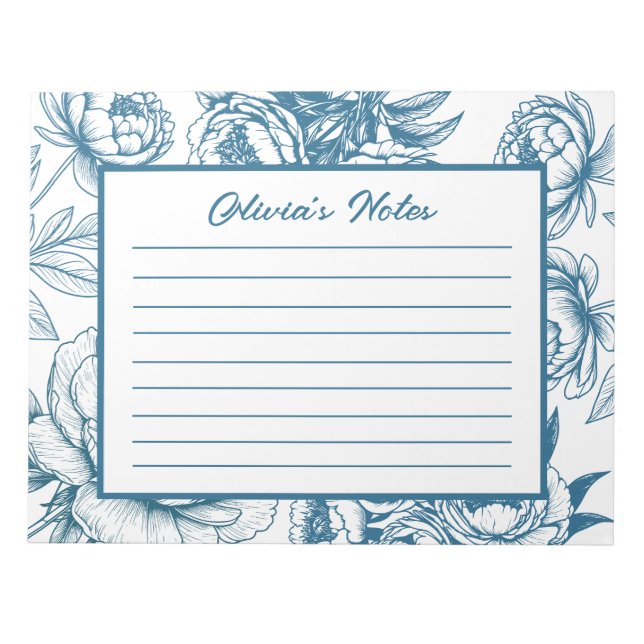 Floral Peony Blue Notepad (Front)