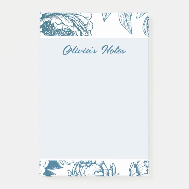 Floral Peony Blue Post-it Notes (Front)