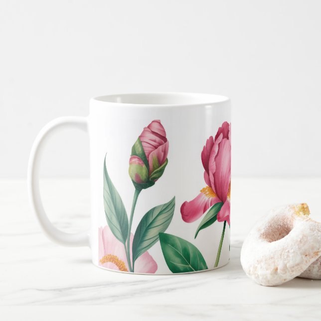 Floral Peony & Jardin Rose Art Café Mug (Avec donut)