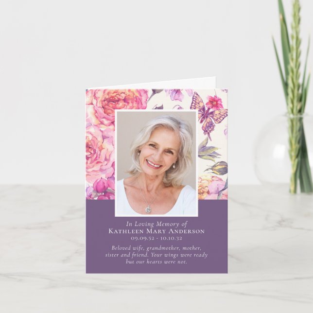 Floral Peony Photo Funeral Sympathy Folded  Thank You Card (Front)