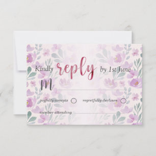 Floral Peony Pink and Purple Watercolor RSVP Card