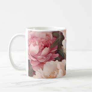 Floral Peony Pink and White  Coffee Mug