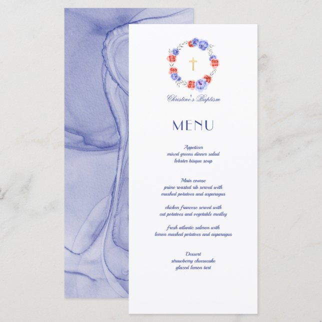 Floral Peony Wreath Baptism Christening Menu (Front/Back)