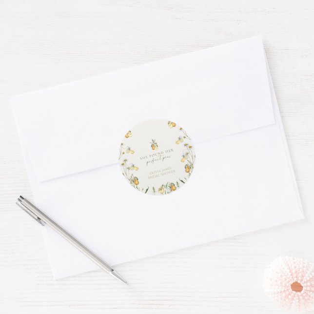 Floral perfect pear bridal shower classic round sticker (Envelope)