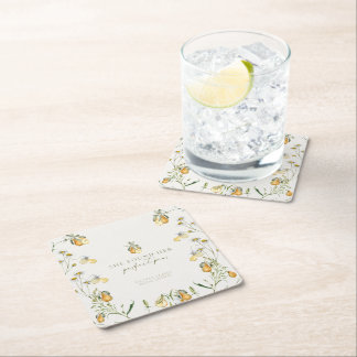 Floral perfect pear bridal shower square paper coaster