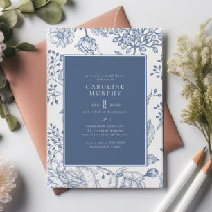 Floral Periwinkle Blue Elegant Bridal Shower Invit Invitation