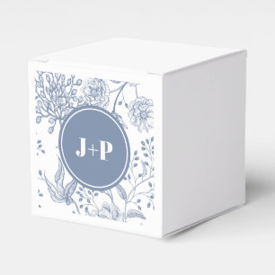Floral Periwinkle Blue Monogram Wedding Favor Box