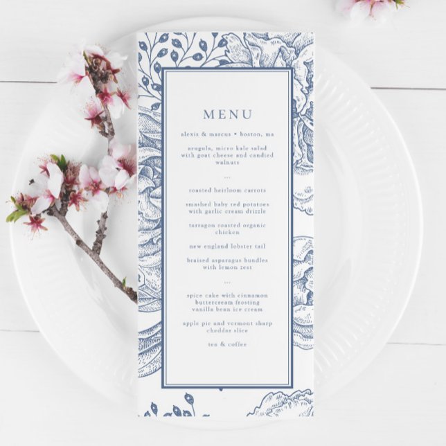 Floral Periwinkle Elégant Mariage Réception Menu (Créateur téléchargé)