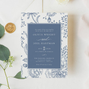 Floral Periwinkle Elegant Wedding Invitation