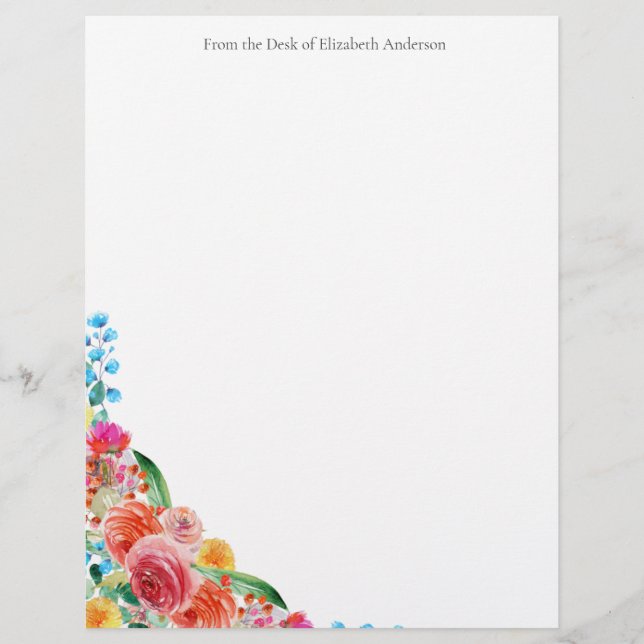 Floral Personal Business Pink Red Blue Yellow Letterhead (Front)
