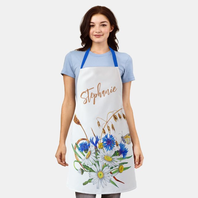 Floral Personalized Apron, Custom Mother-Daughter Apron (Worn)