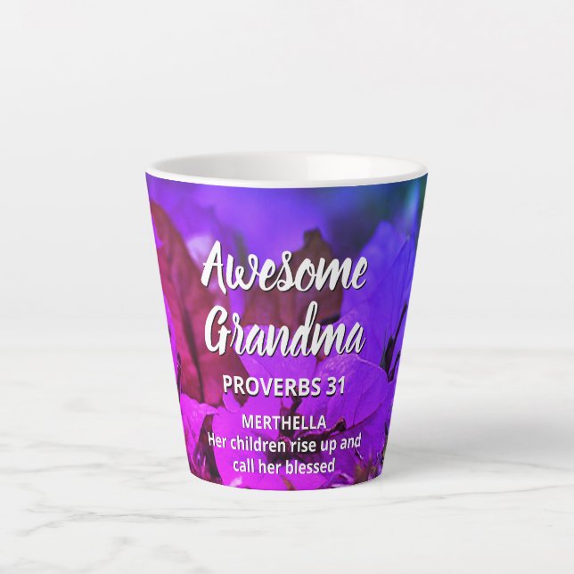 Floral Personalized AWESOME GRANDMA Proverbs 31  Latte Mug (Front)
