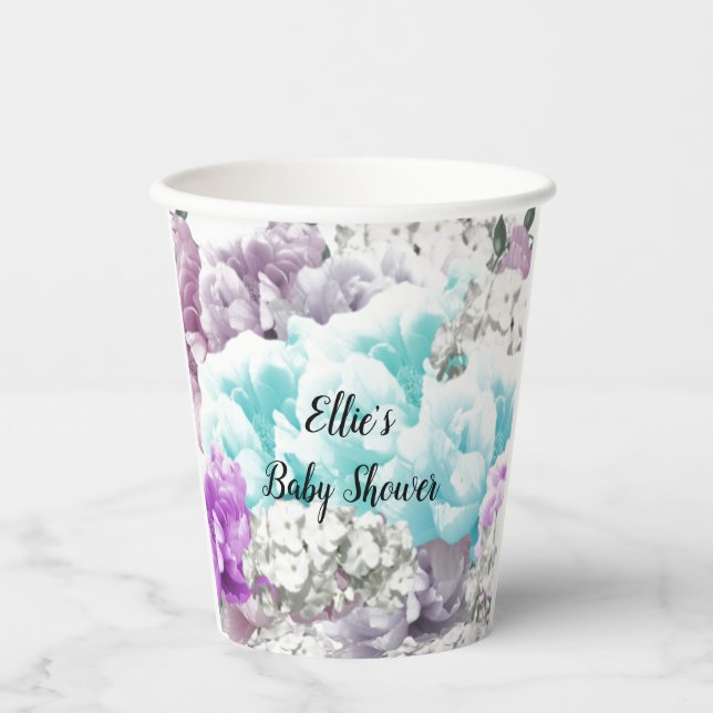  Floral Personalized Baby Shower Paper Cups (Front)