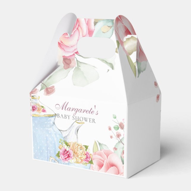 Floral Personalized Baby Tea Shower Favor Box (Front Side)