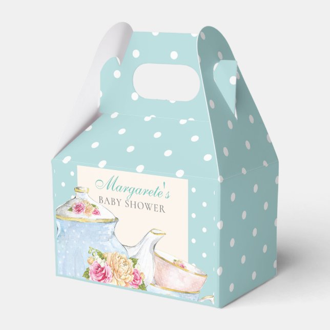 Floral Personalized Baby Tea Shower Polka dot Favor Box (Front Side)
