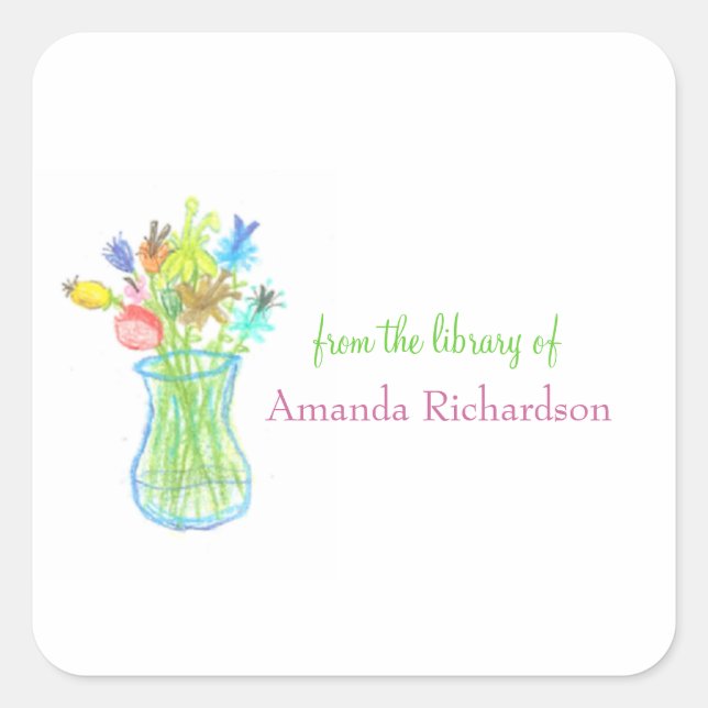Floral personalized bookplates square sticker (Front)