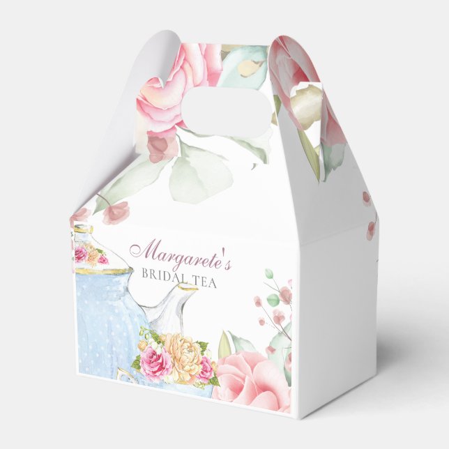 Floral Personalized Bridal Tea Favor Box (Front Side)