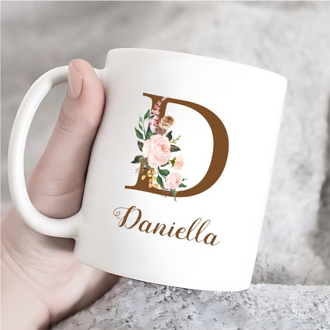 Floral Personalized Bridesmaid Letter D Gift Coffee Mug (Creator Uploaded)