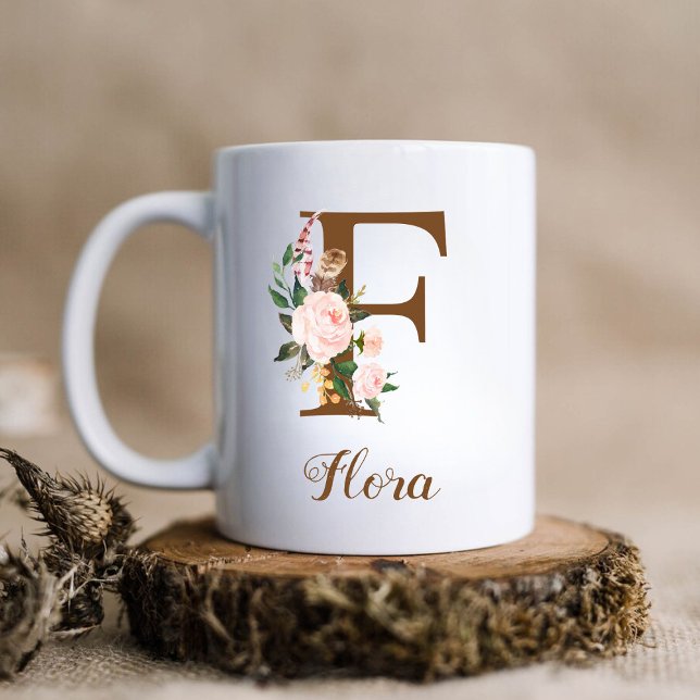 Floral Personalized Bridesmaid Letter F Gift Coffee Mug (Creator Uploaded)
